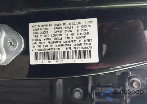 2013 Acura Tsx 2.4 from USA, damaged, VIN JH4CU2F6XDC005301